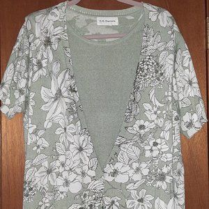 Sage/White Flowered Soft Spring Sweater Size 1X